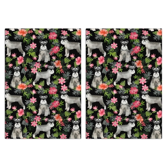 2 Pcs Funny Kitchen Towels,Schnauzer with Flowers Microfiber Dish Towels,Kitchen Tea Towels,Kitchen Towel Set (18" X 26")