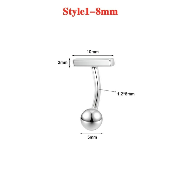 QQTDFG 925 Sterling Silver Belly Button Ring 14g/16g CZ Navel Piercing Barbell Jewelry-Style1-8mm