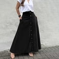 thumbnail image 2 of Womens High Waist Front Split Midi Skirt Solid Button Down A-Line Long Skirt with Side Pockets for Summer Casual Wear Black M(M), 2 of 6