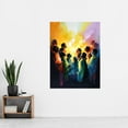 thumbnail image 2 of Choir Women Singing by Bonfire Modern Rainbow Colour Watercolour Painting Extra Large XL Wall Art Poster Print, 2 of 3