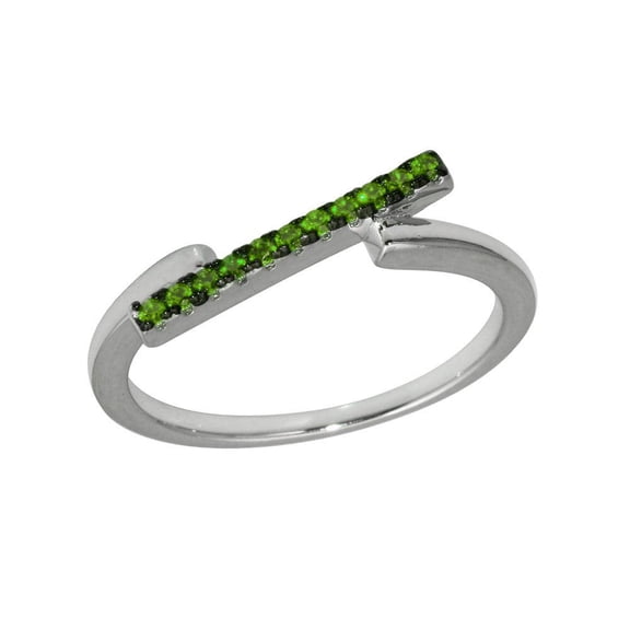 Polished Rhodium Plated 925 Sterling Silver Green Bar Ring Band Cubic Zirconia Jewelry Female Size 6