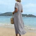 thumbnail image 5 of Summer Fashion Dresses for Womens 2026 Plus Size Cotton And Linen Solid Color Dress Short Sleeved V-neck Lace Trimmed Loose Casual Summer Beach Dress, 5 of 9