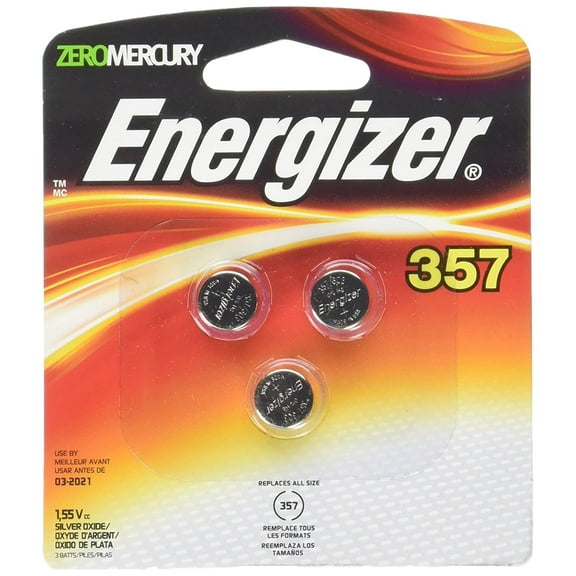 Energizer 357/303 Silver Oxide Button Battery, 3 Pack For Multipurpose - 1.6 V DC - Silver Oxide - 3 / Pack