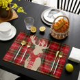 thumbnail image 4 of Christmas Reindeer Placemats Set of 6 for Dining Table, Christmas Elk with Scarf Red Green Buffalo Plaid Durable Washable Non-Slip Heat Insulation Place Mats for Christmas Parties BBQ Winter Holidays, 4 of 6