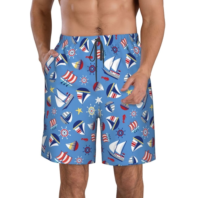 Fotbe Colorful Sailing Ship Trajes de Baño Estampados para Hombre, Shorts de Verano de Secado Rápido, Ropa de Playa, Bañadores-Medium
