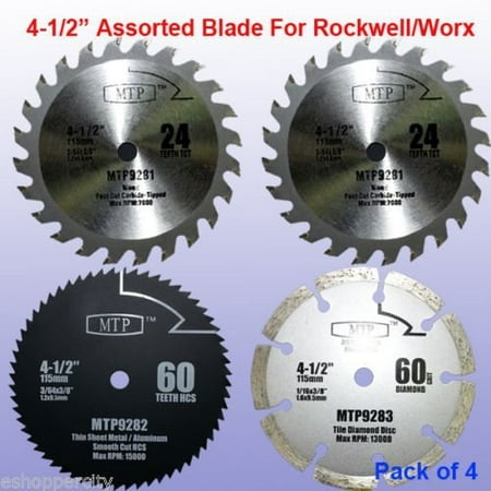 Pack Of 4 Assorted Metal/Wood 4-1/2-Inch 4.5-Inch Circular Saw Blade For Rockwell Compact Rk3441K ,