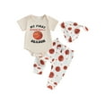 thumbnail image 2 of Qmyliery Baby Summer Outfits Short Sleeve Round Neck Romper with Basketball Print Pants and Hat 3 Pcs Set 3 6 12 18 Months, 2 of 10