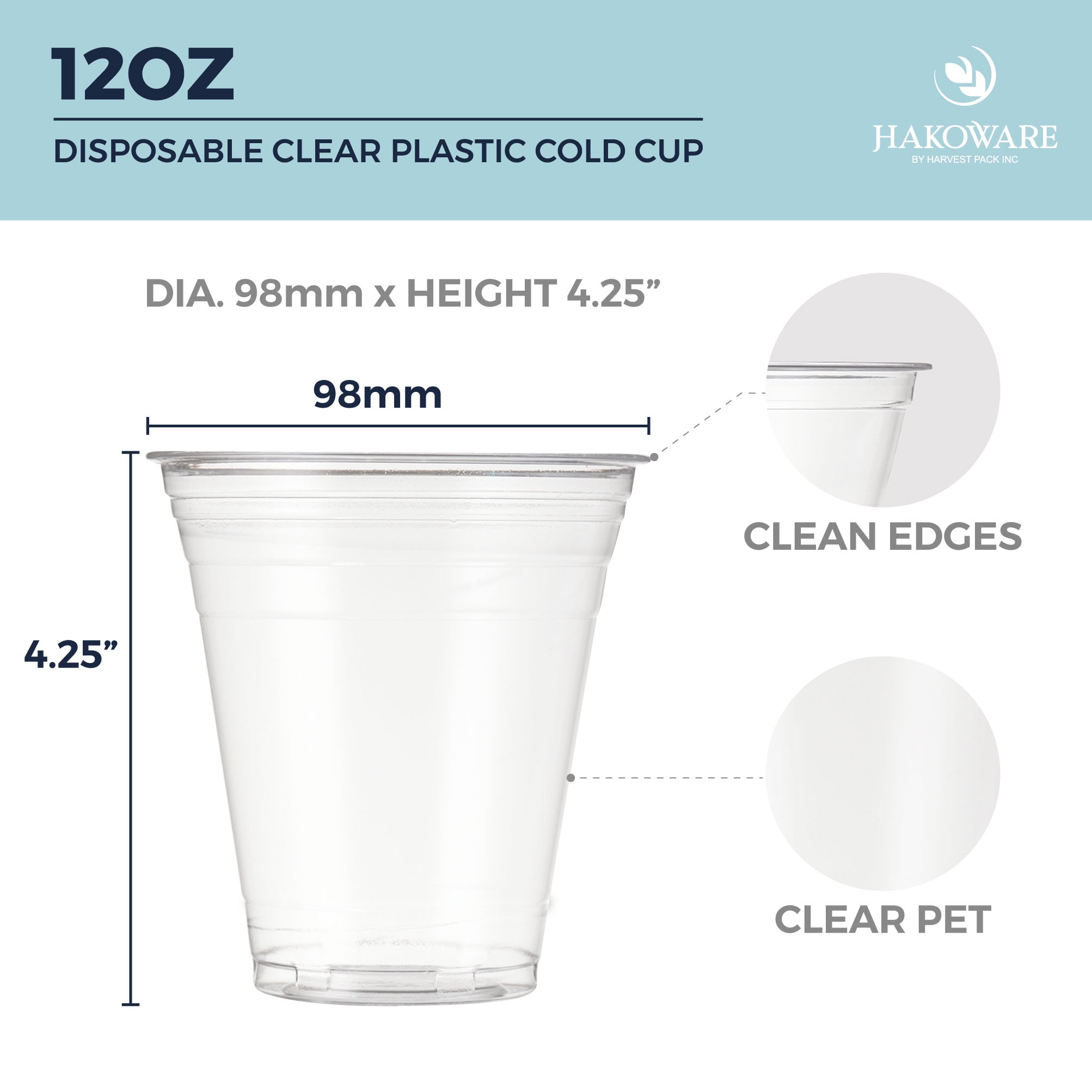200 pcs) 12oz Clear Plastic Disposable Cups - Premium 12 oz (ounces)  Crystal Clear PET Cup (No Lids) for Cold Drinks Iced Coffee Tea Juices  Smoothies Slush Soda Cocktails Beer Sundae Kids