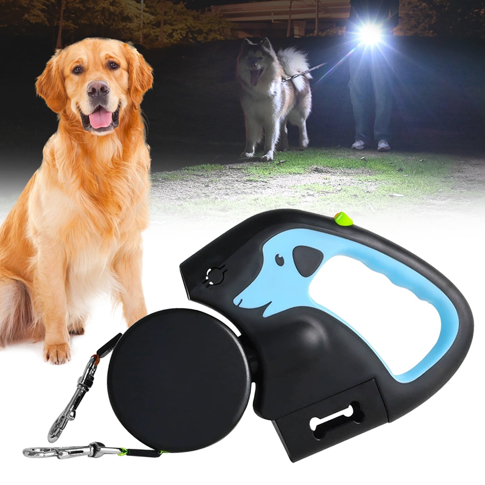 Dual Retractable Dog Leash, Dual Dog Leash with Tangle-Free Swivel – Tangle-Free Leash for 2 Dogs, Detachable for Single Use, One-Button Brake & Lock, 360° Swivel, Non-Slip Handle(Battery Version)