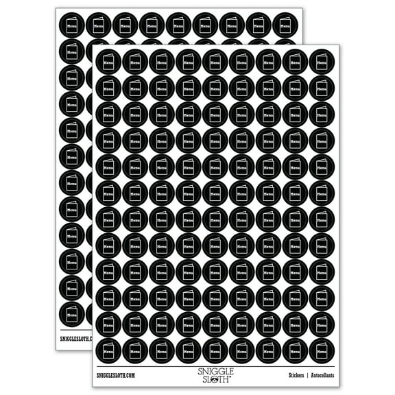 Restaurant Takeout Menu Food 200  Round Stickers - Black - Gloss Finish - 0.50" Size