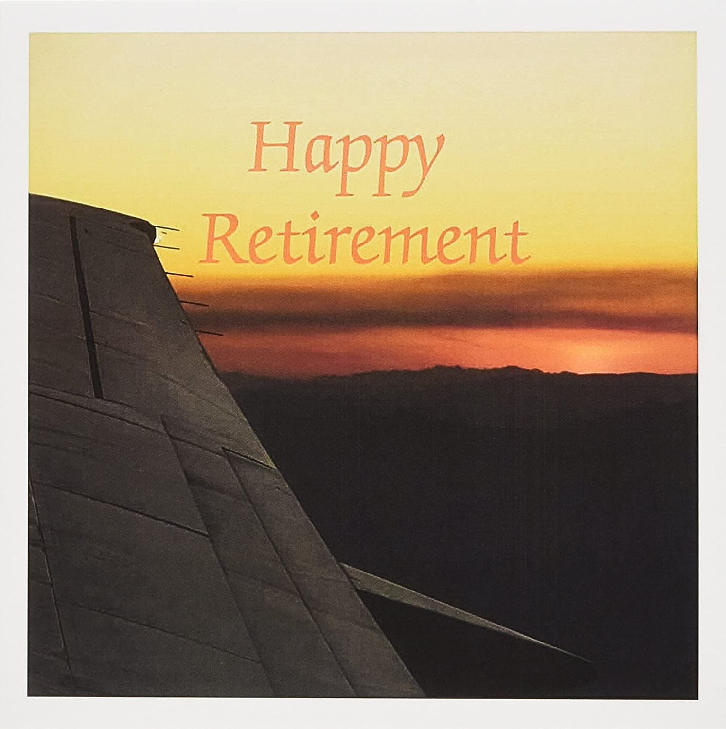 print of happy retirement sunset from wing of plane