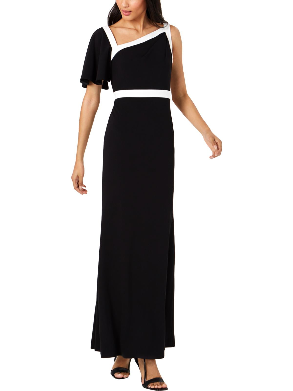 Calvin Klein Womens Flutter Sleeve Contrast Trim Formal Dress Black 4 -  