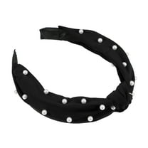 Unique Bargains 1 Pcs Hairband for Women Satin Knotted Pearl Headband Black 1.1 Inch Wide