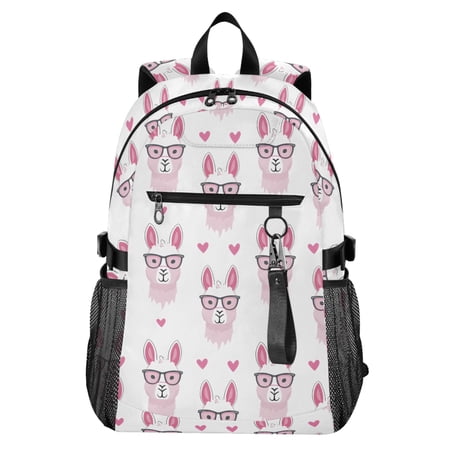 JIALIOU 14 Laptop Backpack Waterproof Airline Approved Stylish Casual Daypack for Travel Business College Work Funny Llamas with Glasses