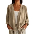 thumbnail image 2 of DIOAZUD Linen Cardigans for Women 3/4 Sleeve Button Down Cardigan Solid Color Lightweight Cover up for Vacation and Beach, 2 of 8