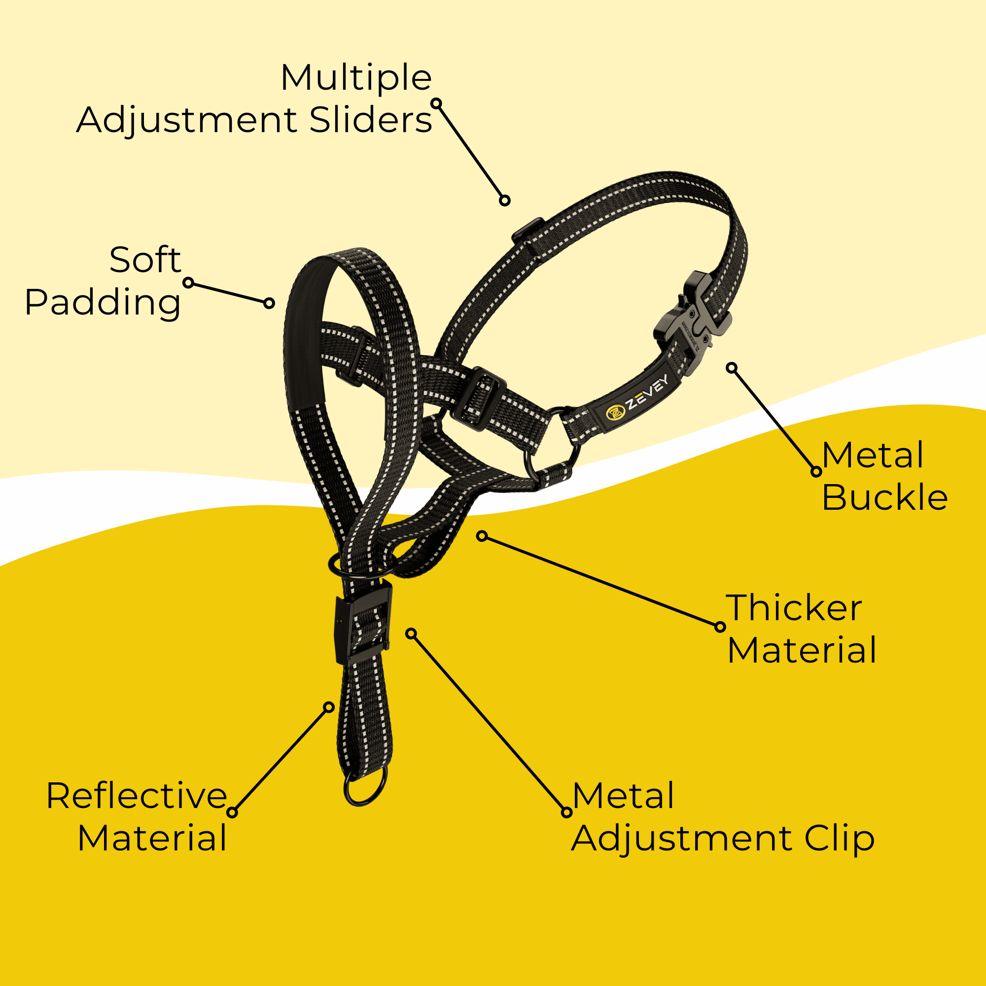 Zevey Dog Headcollar With Leash And Safety Strap Stops Heavy Pulling On The Leash Padded Reflective Head Halter For Small Medium Large Dogs Adjustable Head Harness For Training And Walking (M, Black)
