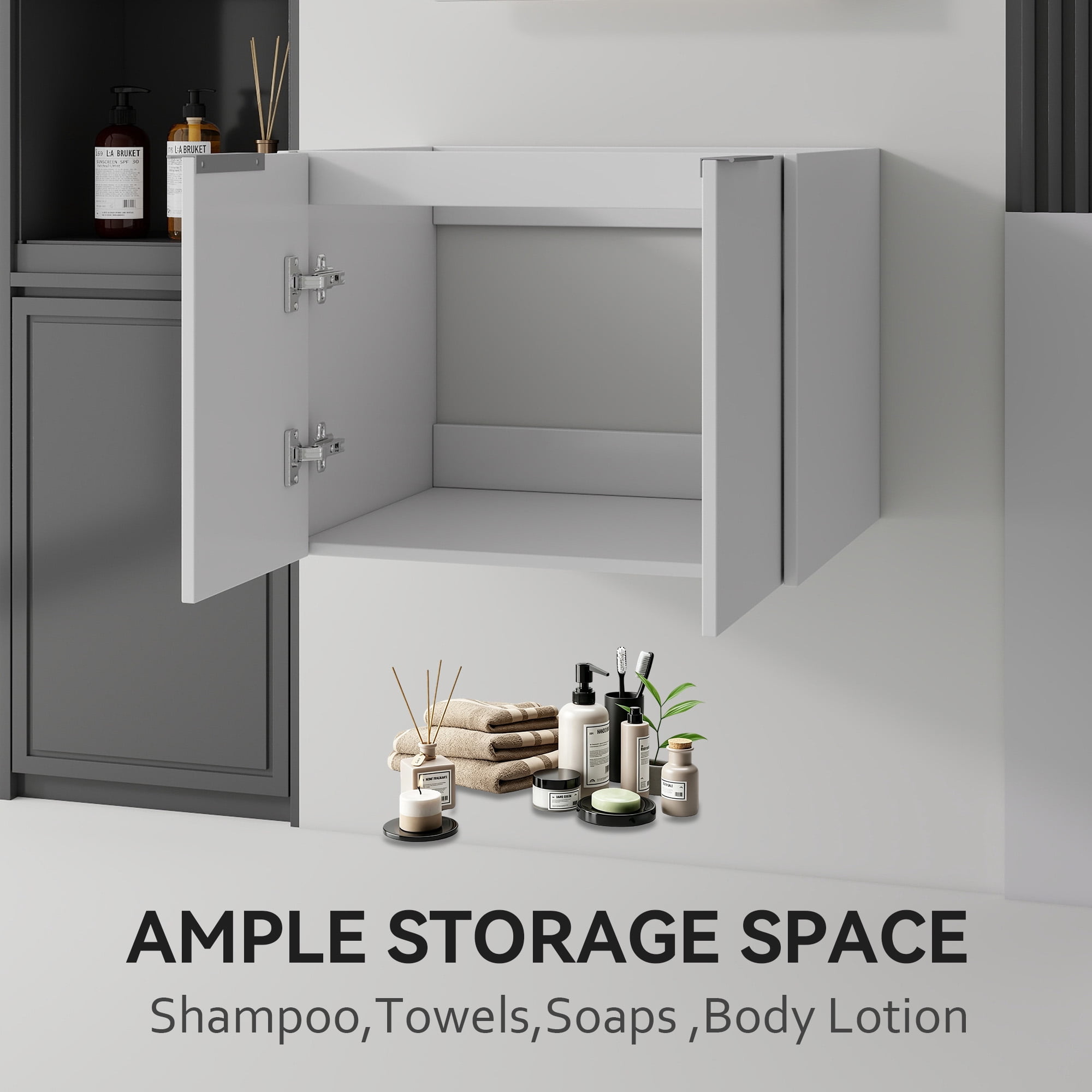 Leumius 24" Floating Bathroom Vanity Cabinet,Soft-Close Double Doors,Wall-Mounted,Cabinet Only,White