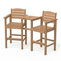 Vitarpatio Tall Adirondack Chairs Bar Height Set of 2 with Connecting Tray & 2" Umbrella Hole, Outdoor High Top Chairs Tall Patio Chairs Outdoor Bar Stools for Balcony Lawn Pool Garden