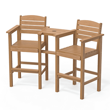 Vitarpatio Tall Adirondack Chairs Bar Height Set of 2 with Connecting Tray & 2" Umbrella Hole, Outdoor High Top Chairs Tall Patio Chairs Outdoor Bar Stools for Balcony Lawn Pool Garden