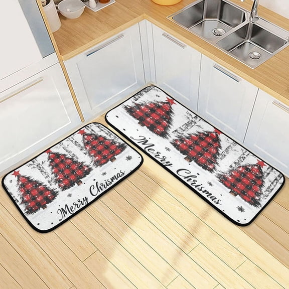 Kitchen Rugs and Mats【2 PCS】Non Skid Buffalo Plaid Christmas Trees Creative Kitchen Mat