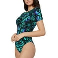 thumbnail image 2 of Balery Women'Sblue Floral With Butterflies Crew Neck Round Neck Short Sleeves Slim Fit Casual Basic Extender Bodysuit Daily Jumpsuit T Shirts-Xx-Large, 2 of 9