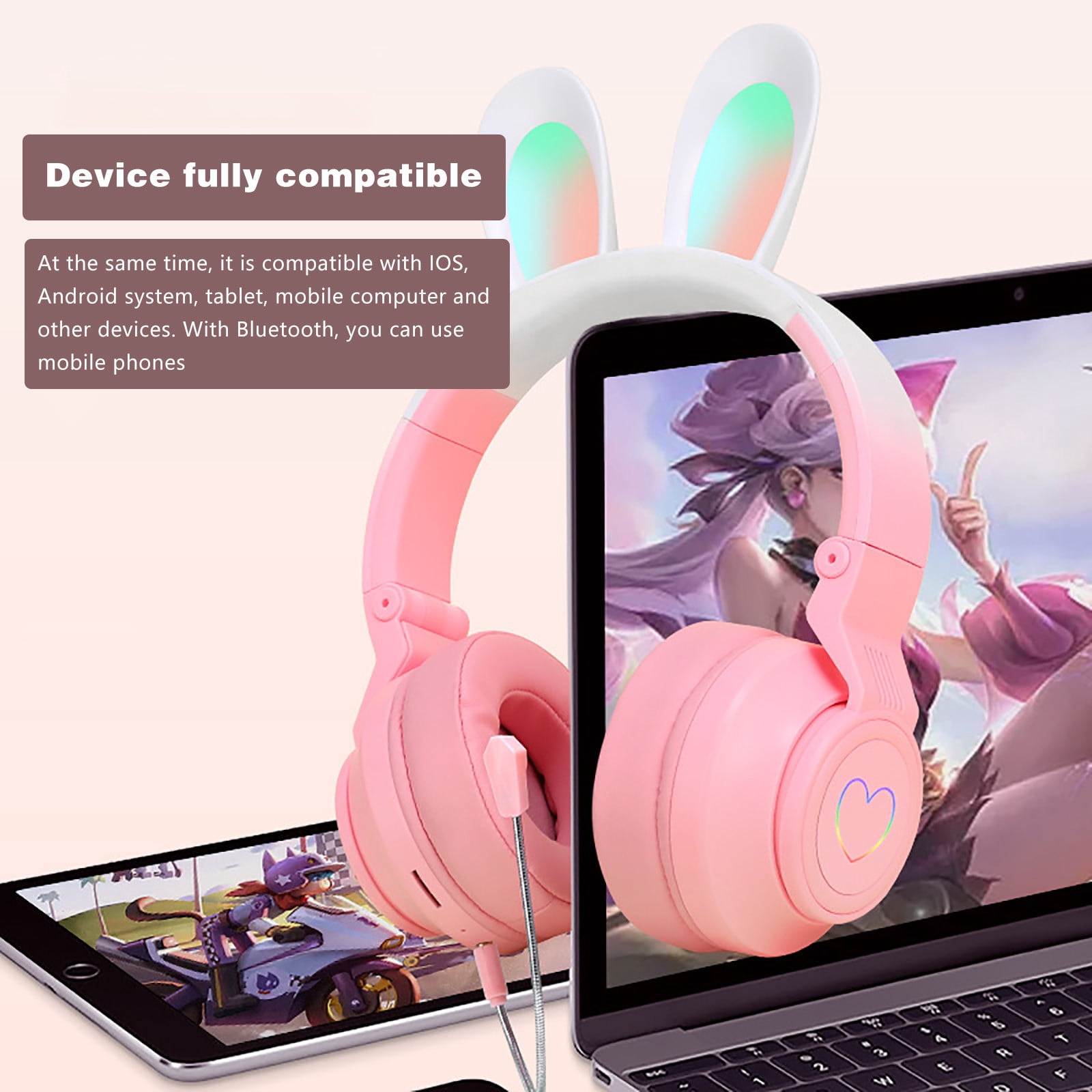 Cagogo 3Pcs Wireless Headphones, Bluetooth Headset Noise Cancelling Over Ear With Microphone, Foldable Wireless Headphones for Travel, Gradient Color Headphones for Music Gaming, Lightweight