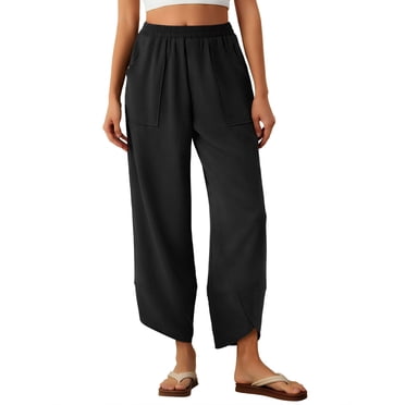 Anygrew Womens Baggy Wide Leg Pants Elastic Waisted Casual Palazzo Harem Pants Summer Beach Trousers with Pockets S-XXL