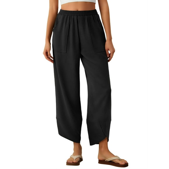 Womens Baggy Wide Leg Pants Elastic Waisted Casual Palazzo Harem Pants Summer Beach Trousers with Pockets S-XXL