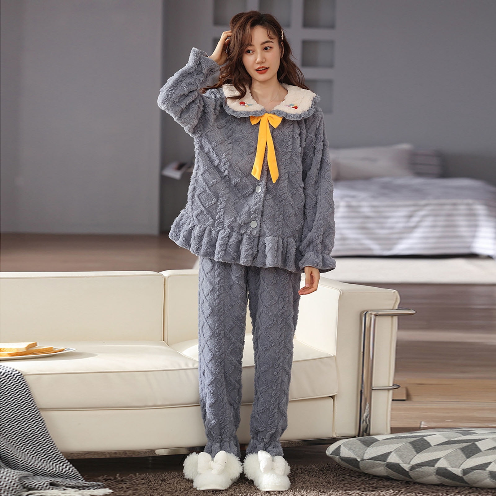 Rxozrxoz Pajama Sets for Women 2 Piece Fleece Fuzzy Fluffy Pajamas