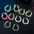 thumbnail image 2 of Chic Yellow Gold Pave Green Blue CZ Stone Cute Circle Hoop Earrings for Women, 2 of 9