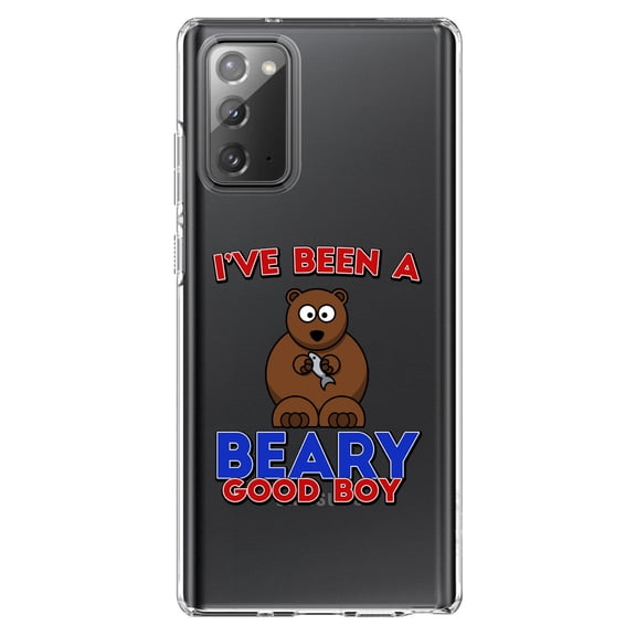 DistinctInk Clear Shockproof Hybrid Case for Samsung Galaxy Note 20 (6.7" Screen) - TPU Bumper Acrylic Back Tempered Glass Screen Protector - I've Been A Beary Good Boy
