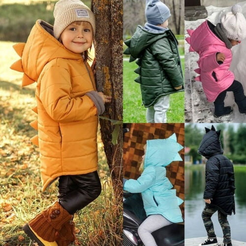 Toddler Baby Boy Girl Coat 3D Dinosaur Winter Long Sleeve Hooded Outerwear Jacket with Zipper 
