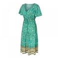 thumbnail image 3 of CNKOO Robes Bohèmes à Imprimé Floral Col en V Manches Courtes Décontractées Plage Maxi Longue Robe, 3 of 6