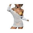 thumbnail image 3 of Nituyy Women Bikini Cover Up, Long Sleeve Knit Plain Boat Neck Backless Dress, 3 of 8