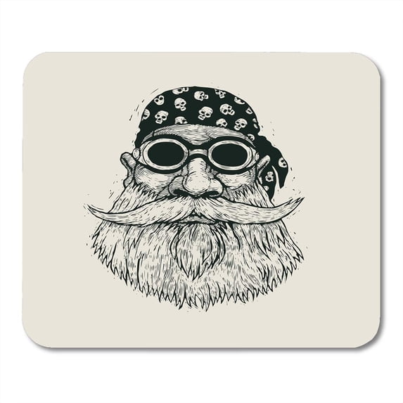 SIDONKU Tattoo Man Bearded Biker in Motorcycle Sunglasses and Bandana Cartoon Character Engraving Style Old Retro Mousepad Mouse Pad Mouse Mat 9x10 inch