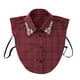 thumbnail image 1 of Cuello desmontable con pedrería a cuadros rojos | Blusa tipo pichi con cuello de camisa falso | Añade un toque festivo a las blusas de mujer | Ideal para fiestas, oficina y hogar, 1 of 6