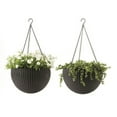 thumbnail image 2 of Keter Round Resin 13.8" D Hanging Planters, 2 Pack, Brown Rattan, 2 of 14