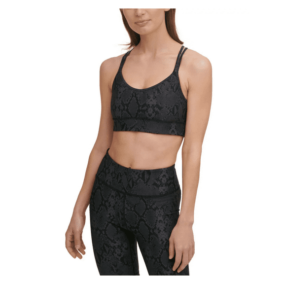 DKNY Womens Sport Snake-Embossed Sports Bra, Black, XS