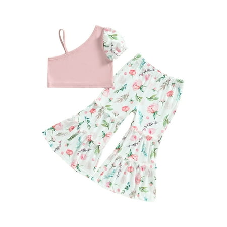 

aturustex 1-6 Years Toddler Girls Pants Set Sleeveless Patchwork Vest with Flower Print Flare Pants Summer Outfit