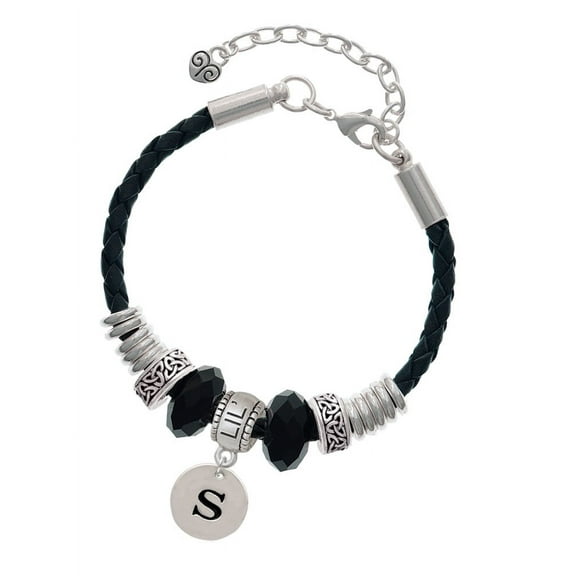 Delight Jewelry Silvertone Disc 1/2'' Initial - s - Lil Sister Celtic Knot Leather Bead Bracelet, 7" 2" Extender