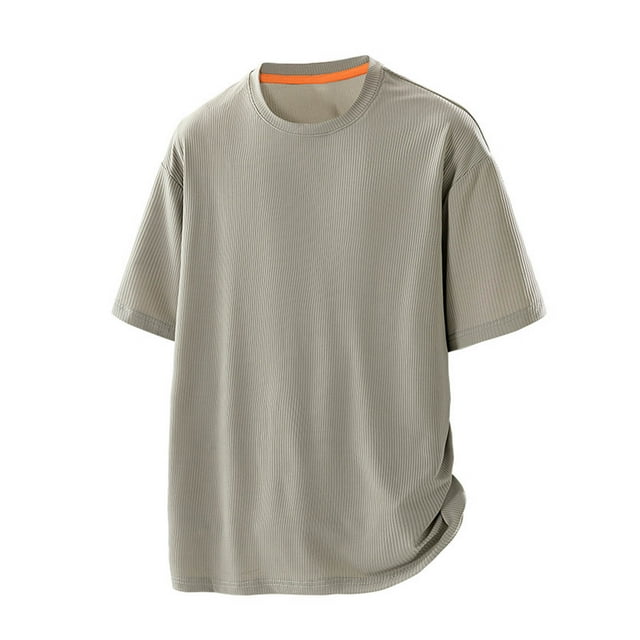 pstuiky Camisas de manga corta para hombre, Blusa deportiva informal de color liso para hombre, holgada, de manga corta y cuello redondo camisetas de hombre xl