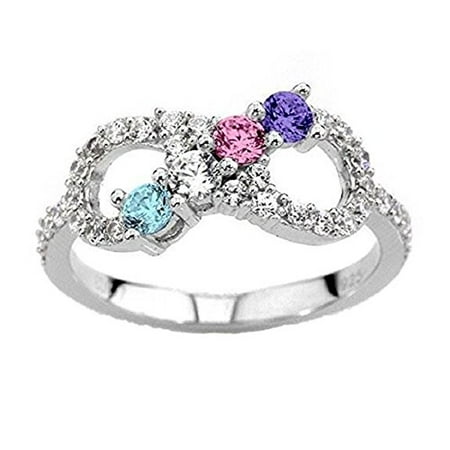 - NANA Silver Infinity Mothers Ring with 1 to 6 Simulated Birthstones - Silver - Size 10