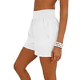 thumbnail image 6 of ClodeEU Women's Linen Shirred Elastic Waist 3" Shorts with Pockets,Solid Color Casual Summer Bottoms White,Womens Plus M, 6 of 9