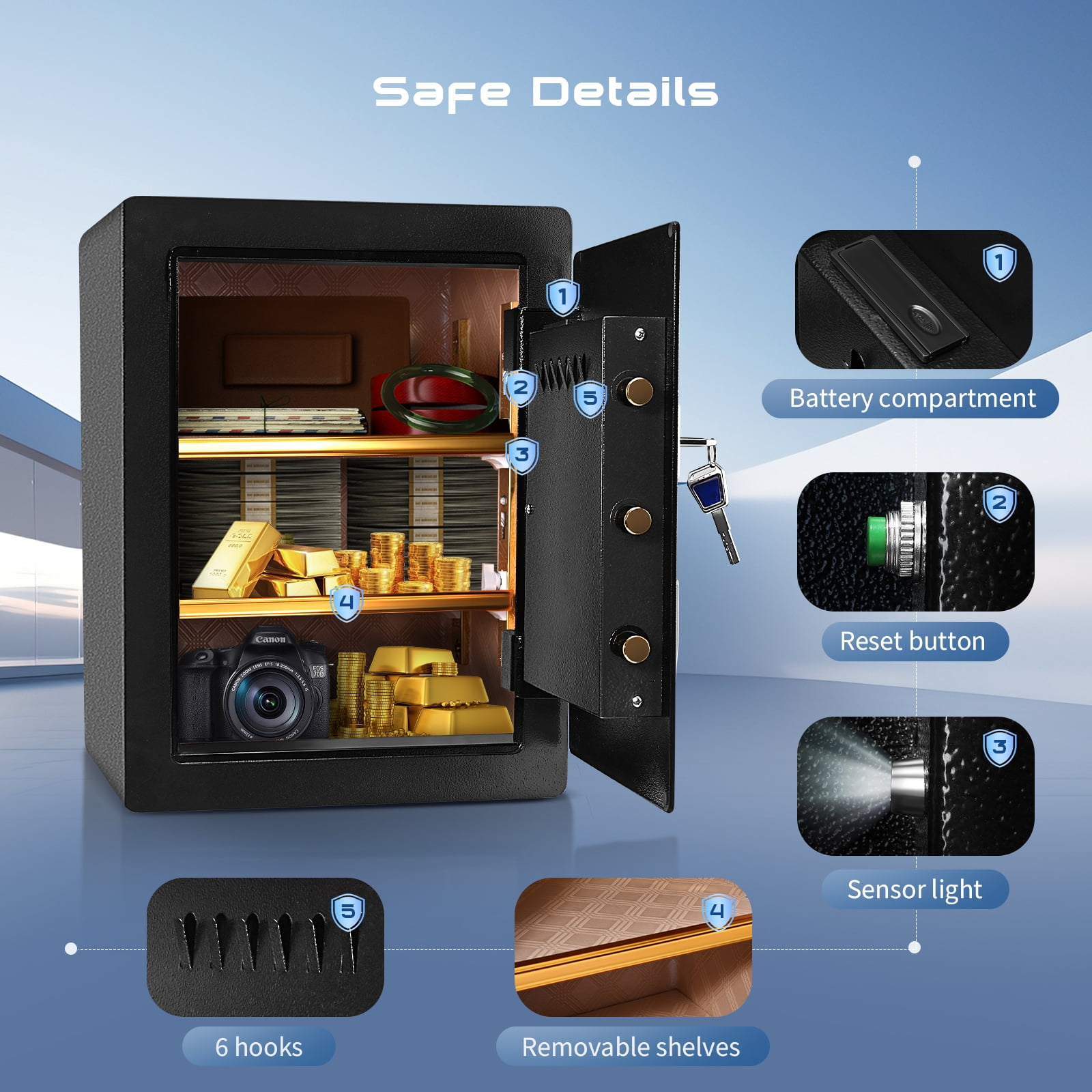 SRWTRCHRY  3.1 CU.ft Electronic Biometric Safe Box with Fingerprint Lock, Home Safe Cabinet Security Box Digital Keypad Safe with Fireproof Bag