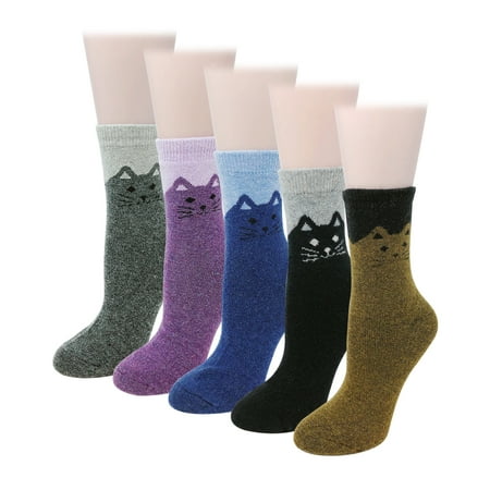 

Wrapables Women s Thick Winter Warm Cat Print Wool Socks (Set of 5)