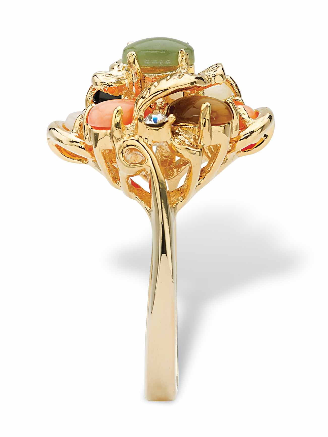 PalmBeach Jewelry Oval Genuine Coral, Opal, Jade, Onyx and Tiger's-Eye Cluster 18k Gold-Plated Ring