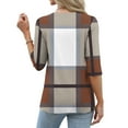 thumbnail image 4 of EchfiProm Plaid Tops for Women Brown Pullover 3/4 Sleeve Crew Neck Y2k Womens T-Shirt Relaxed Fit, 4 of 7