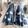 thumbnail image 2 of IROINID Cardigan Court pour Femmes à Rayures Manches Longues Décontracté Patchwork Rayé Long Cardigan Hauts Manteau, Bleu, 2 of 5