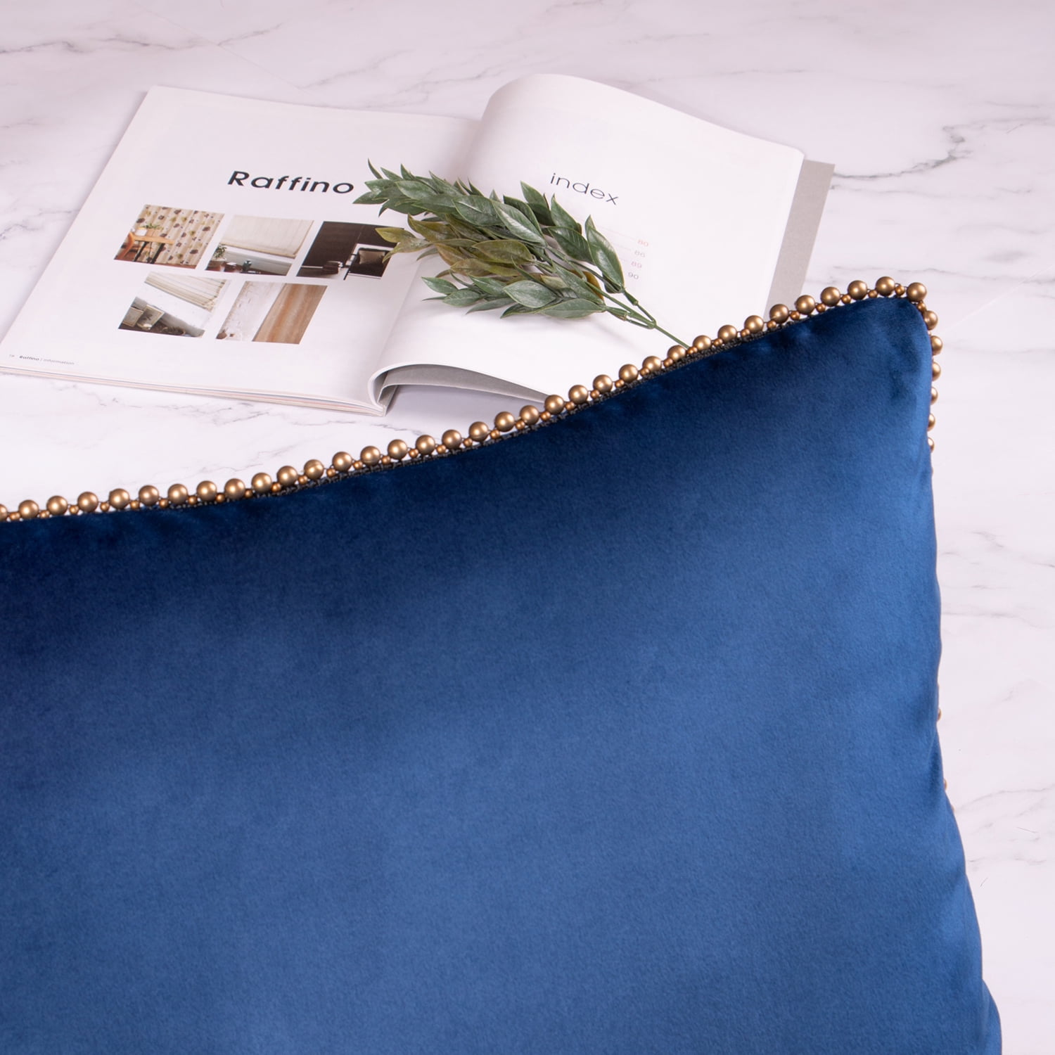Phantoscope Particles Trimmed Soft Velvet Throw Pillow, 18" x 18", Navy Blue with Bronze Color Particles, 2 Pack