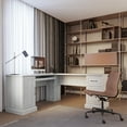 thumbnail image 2 of BELLEZE Modern Corner L-Shaped Home Office Computer Laptop Desk or Writing Study Workstation with Keyboard Tray, Two Drawers and Cabinet - Barlow (Stone Gray), 2 of 7